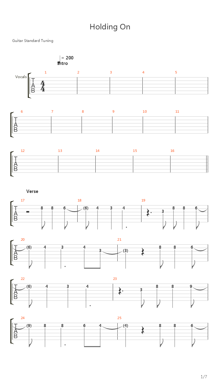 Holding On吉他谱