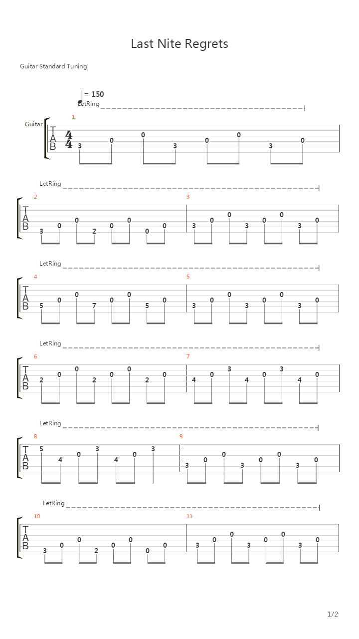 Last Nite Regrets吉他谱
