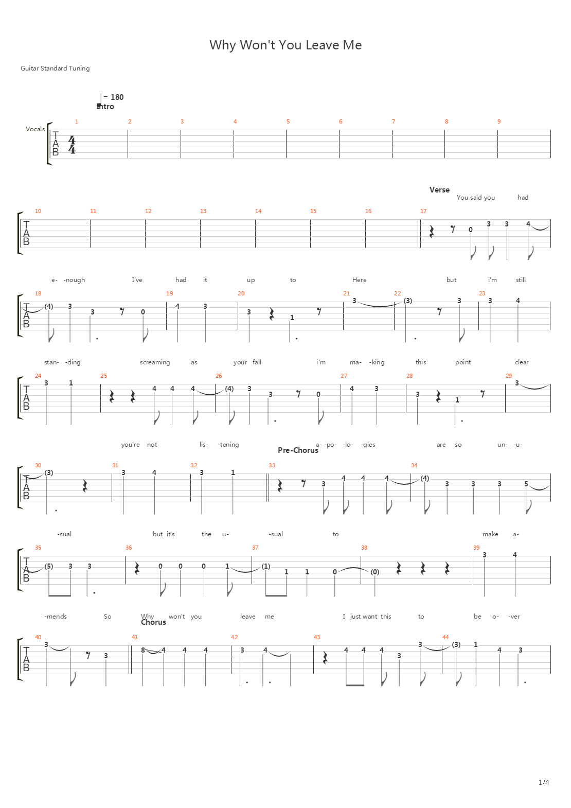 Why Wont You Leave Me吉他谱