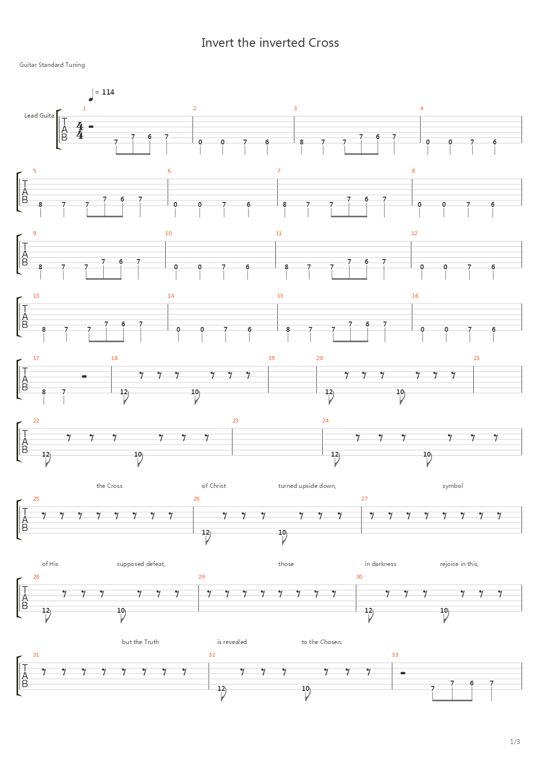 Invert The Inverted Cross吉他谱