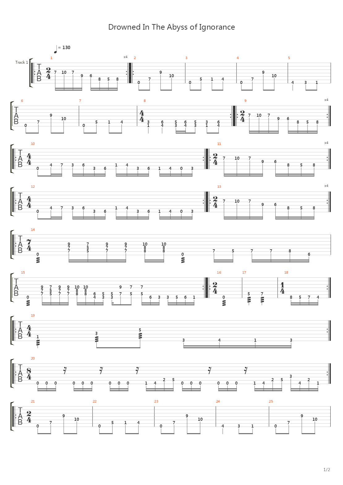 Drowned In The Abyss Of Ignorance吉他谱