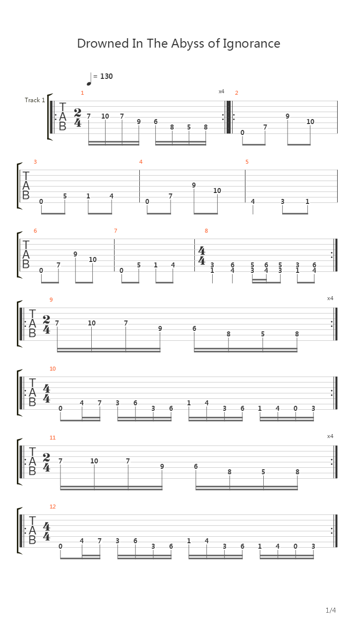 Drowned In The Abyss Of Ignorance吉他谱