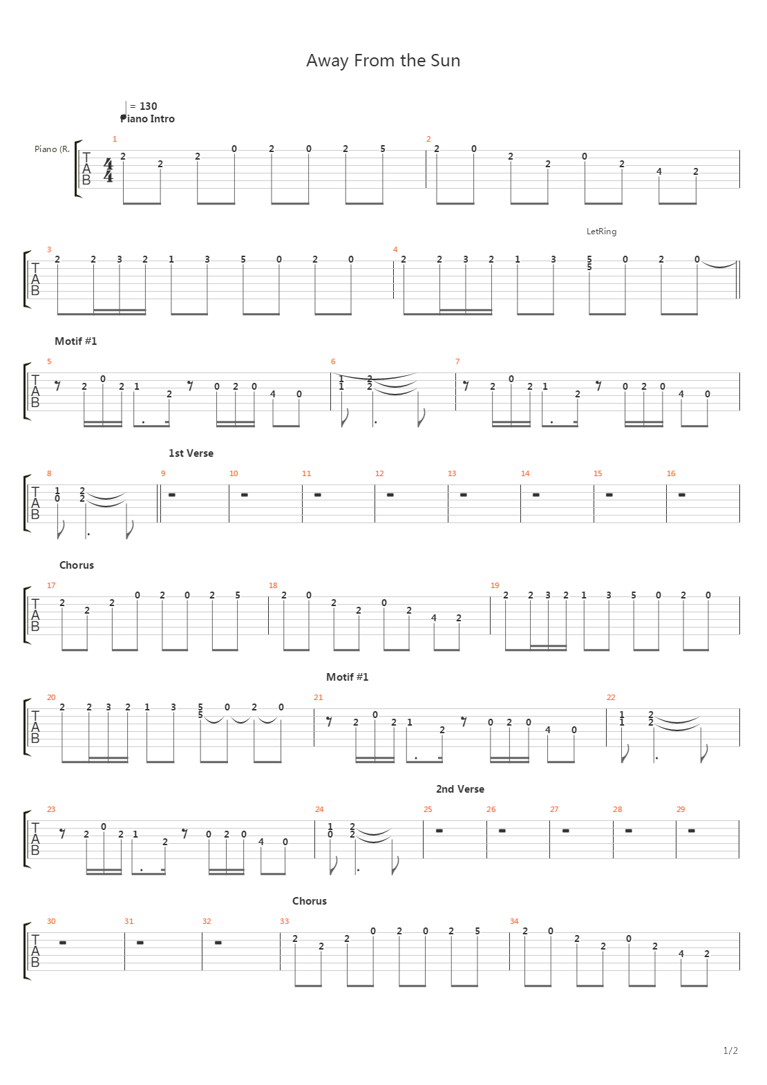 Away From The Sun吉他谱