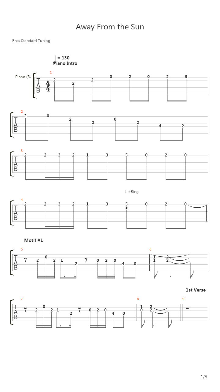 Away From The Sun吉他谱