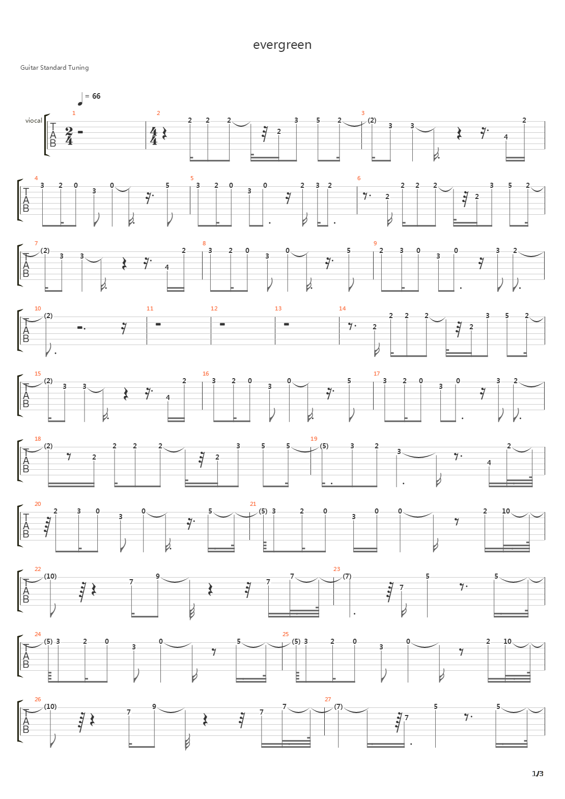 Evergreen吉他谱