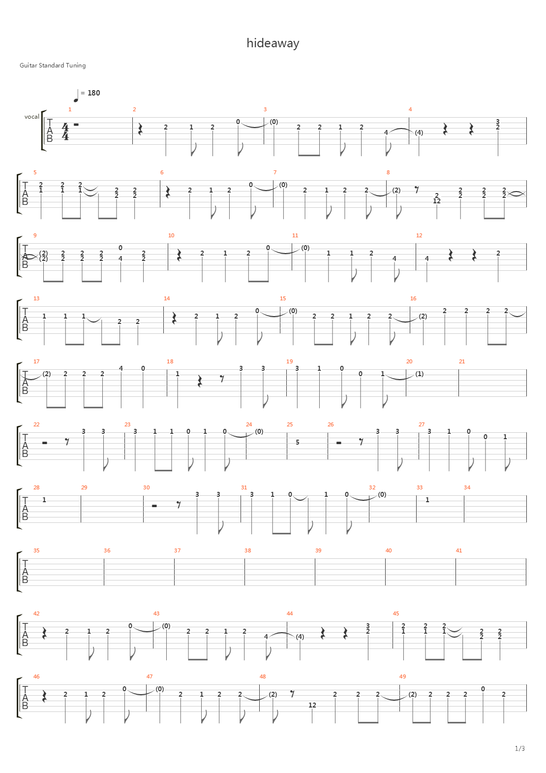Hideaway吉他谱