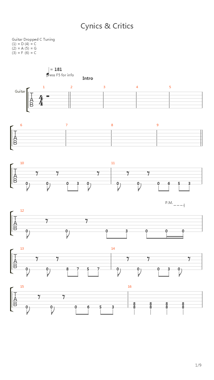 Cynics And Critics吉他谱