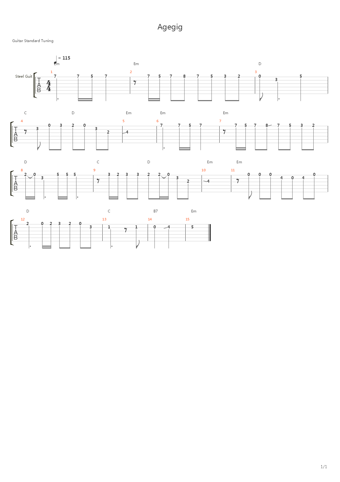 Agegig吉他谱