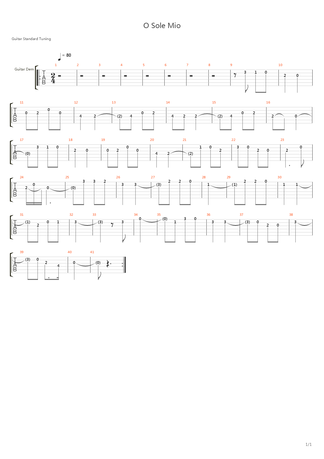 O Sole Mio吉他谱