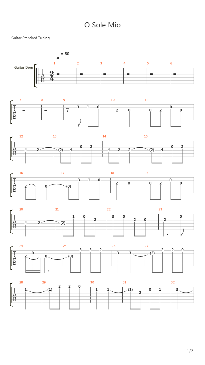 O Sole Mio吉他谱