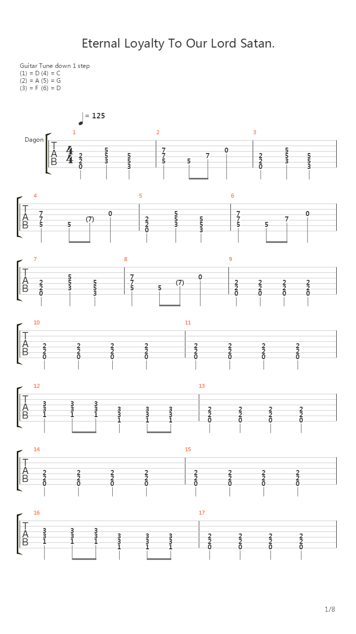 Eternal Loyalty To Our Lord Satan吉他谱