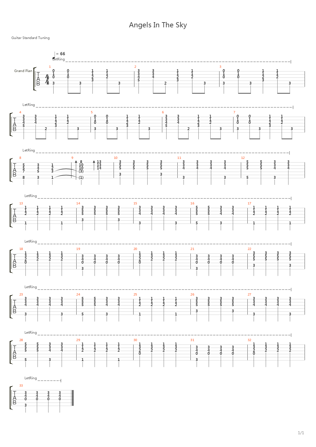 Angels In The Sky吉他谱
