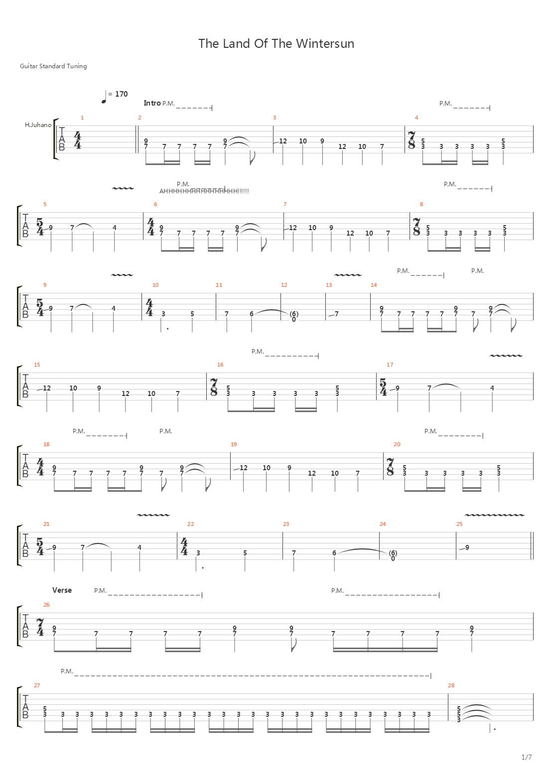 The Land Of The Wintersun吉他谱