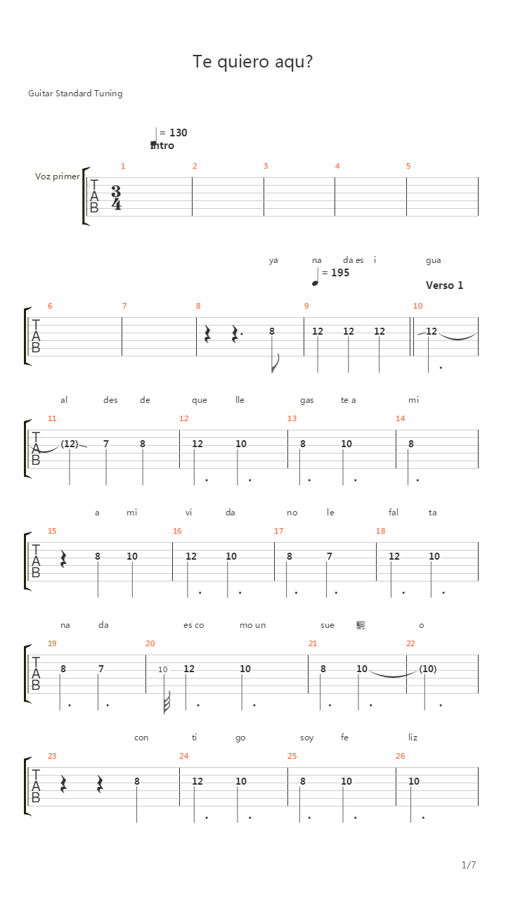 Te Quiero Aqui吉他谱