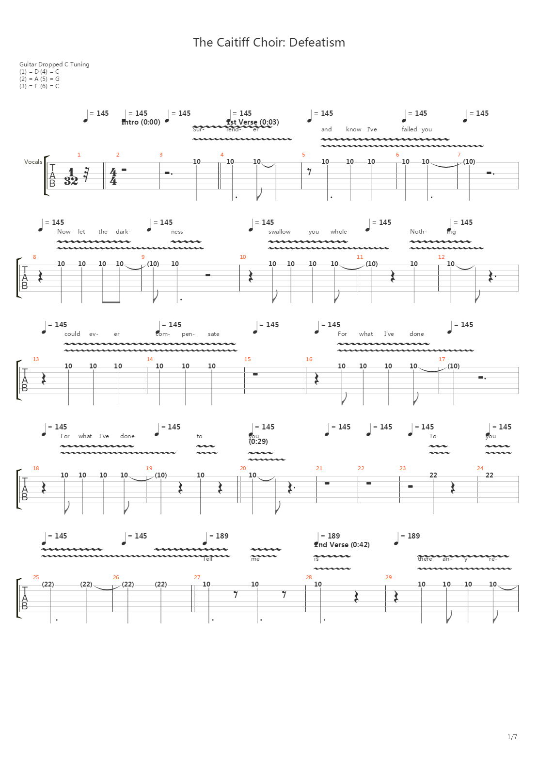 The Caitiff Choir Defeatism吉他谱