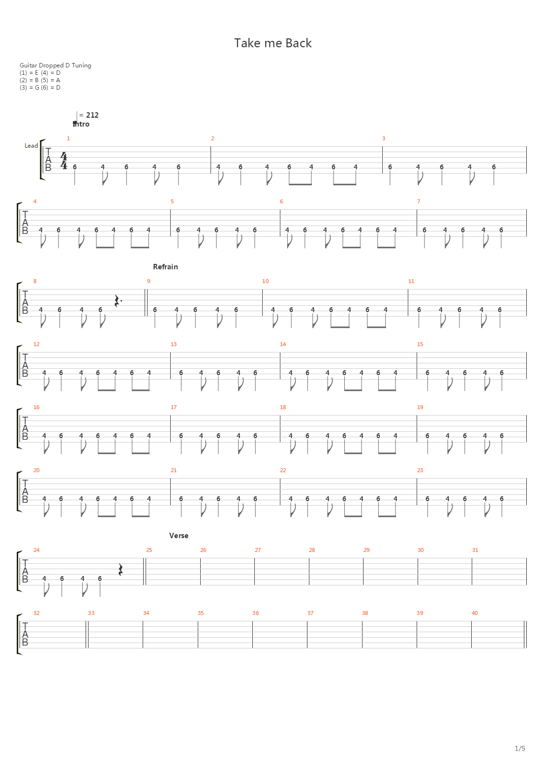 Take Me Back吉他谱