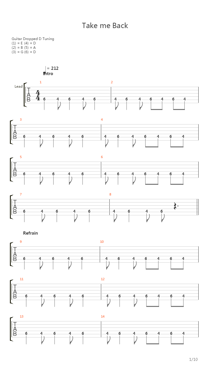 Take Me Back吉他谱