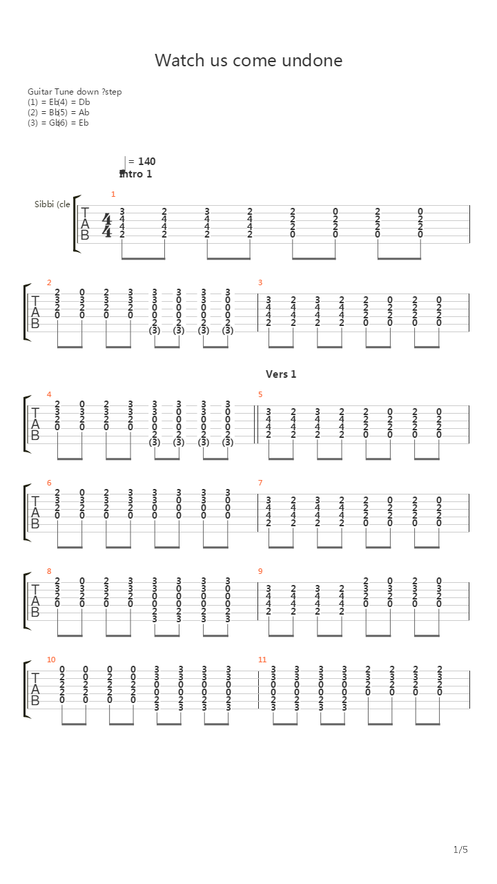Watch Us Come Undone吉他谱