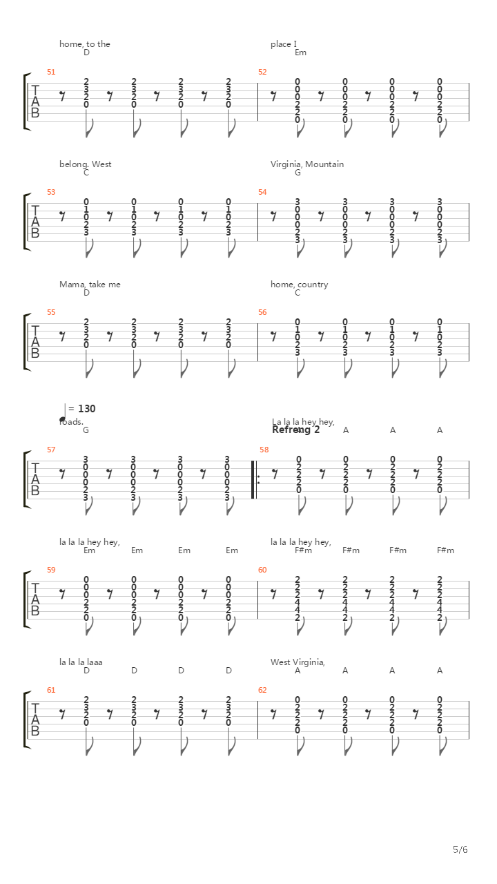 Country Roads吉他谱