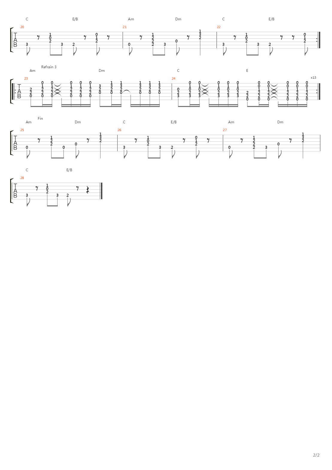 Derniere Danse吉他谱