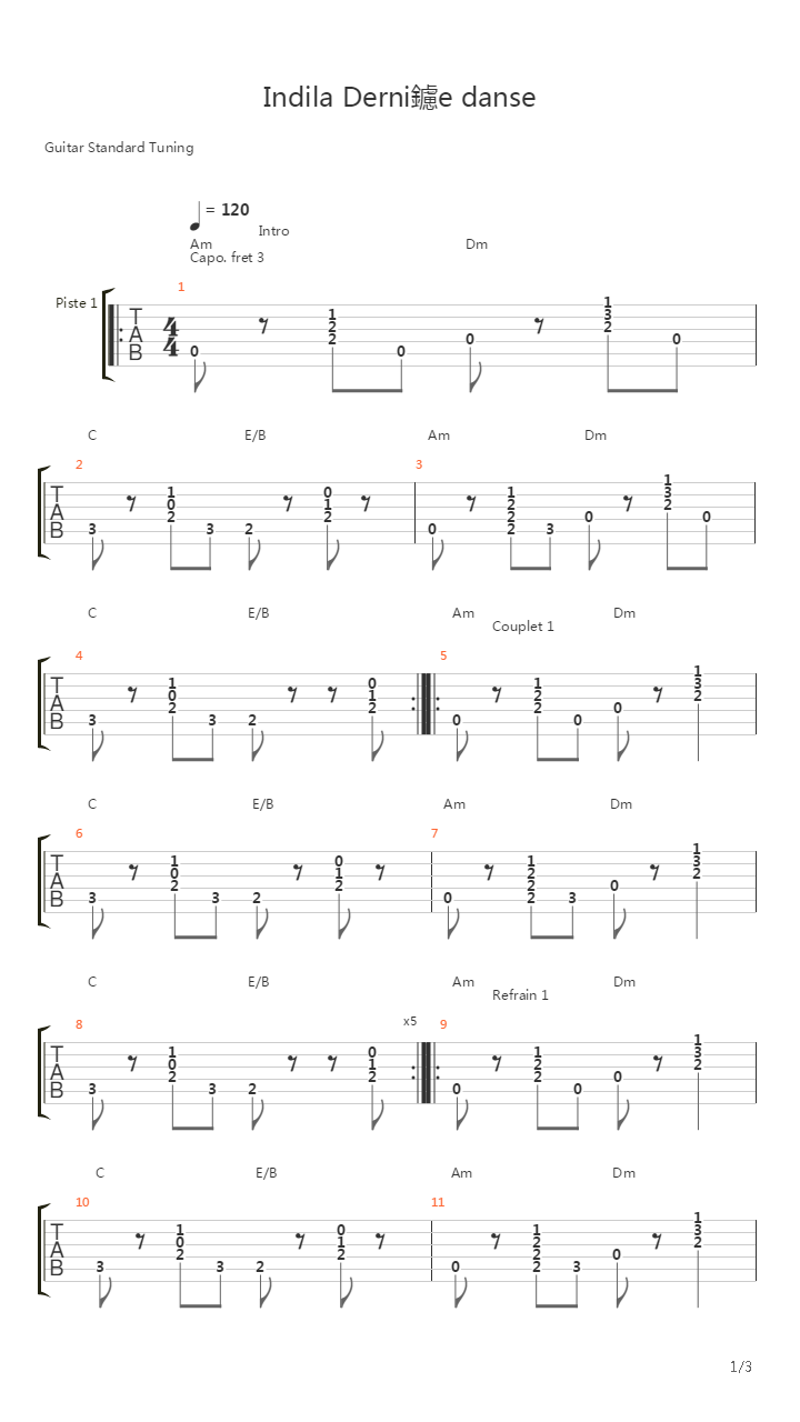 Derniere Danse吉他谱