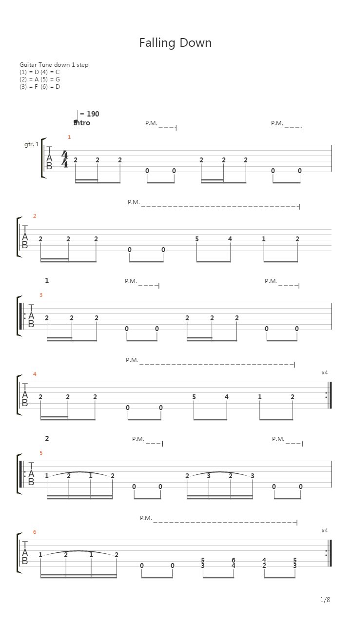 Falling Down吉他谱