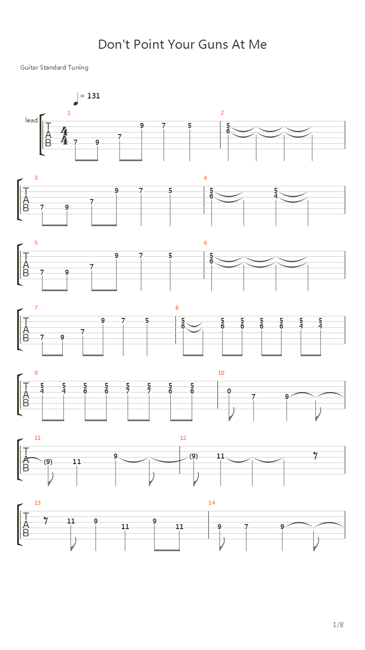 Dont Point Your Guns At Me吉他谱