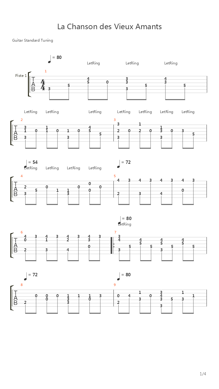 La Chanson Des Vieux Amants吉他谱