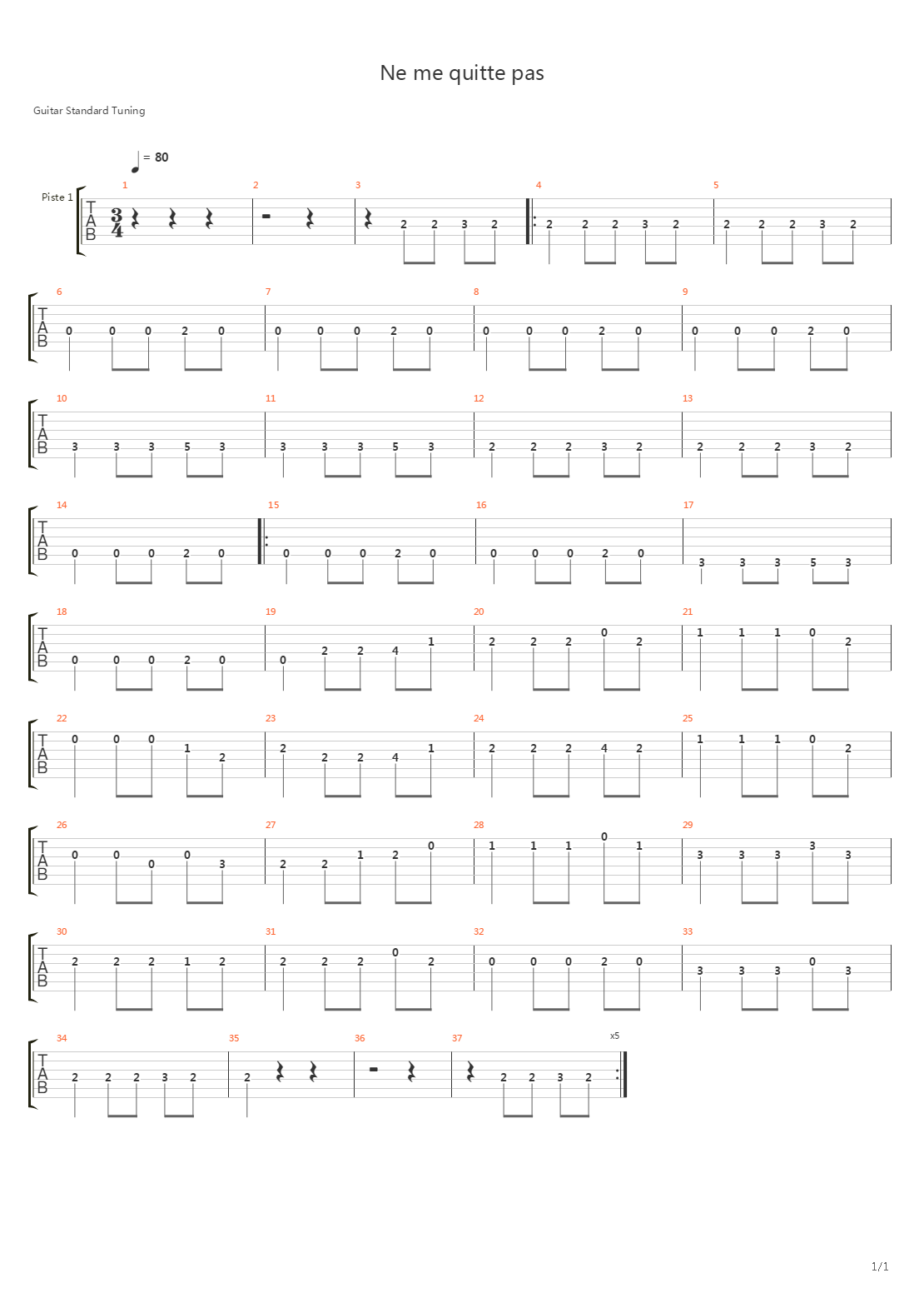 Ne Me Quitte Pas吉他谱