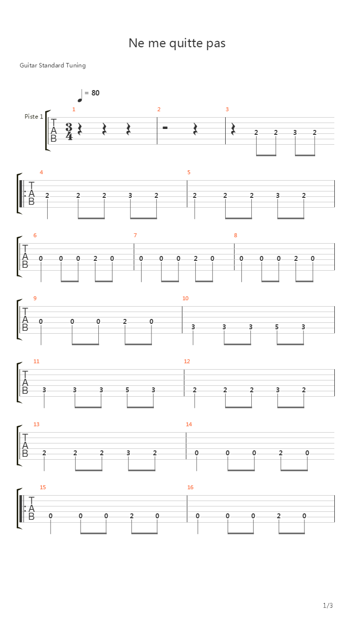 Ne Me Quitte Pas吉他谱