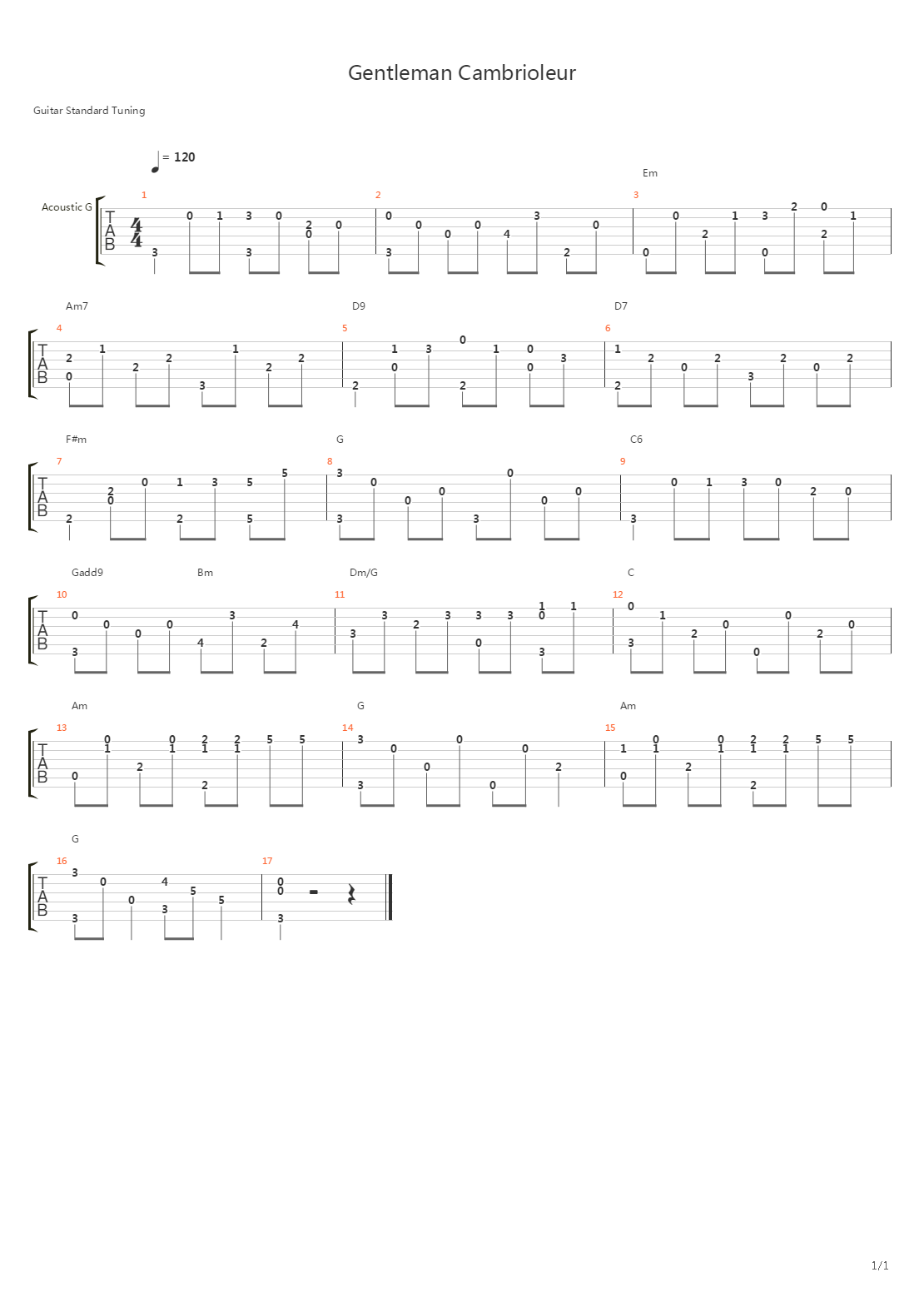 Gentleman Cambrioleur吉他谱