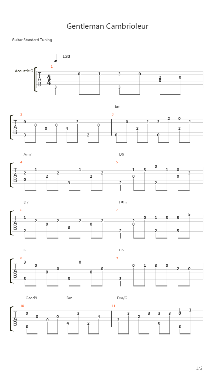Gentleman Cambrioleur吉他谱