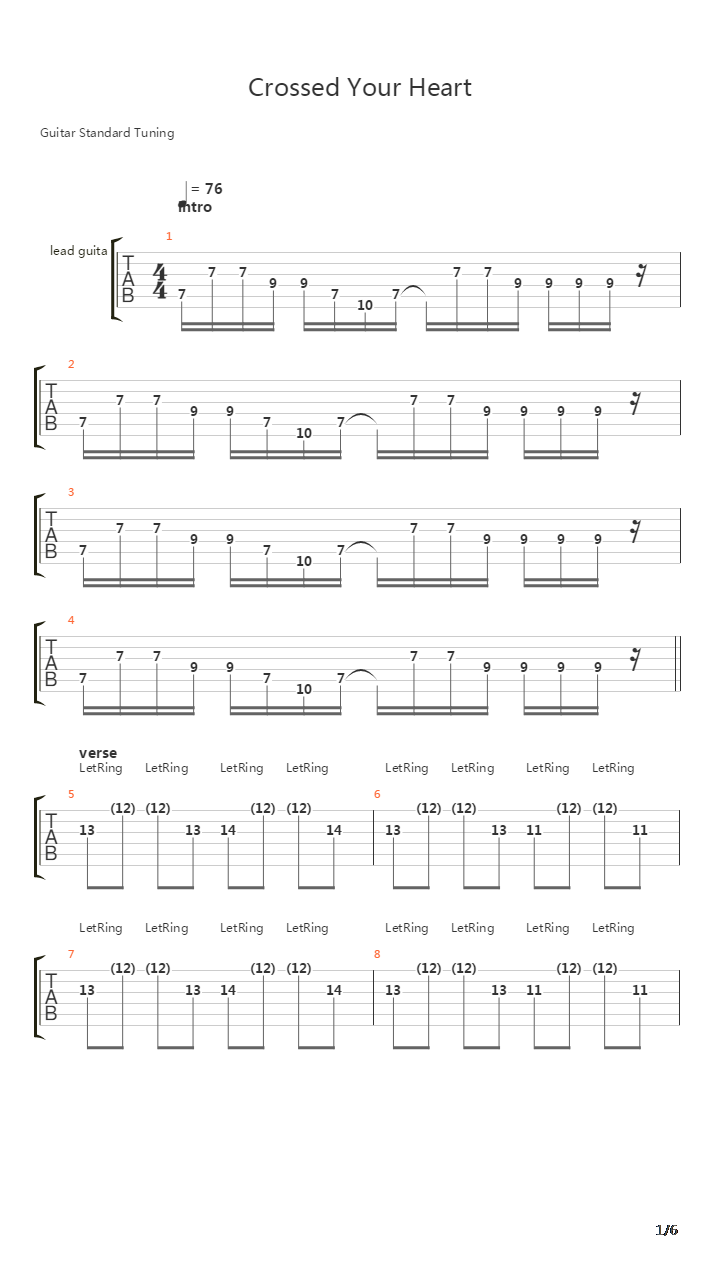 Crossed Your Heart吉他谱