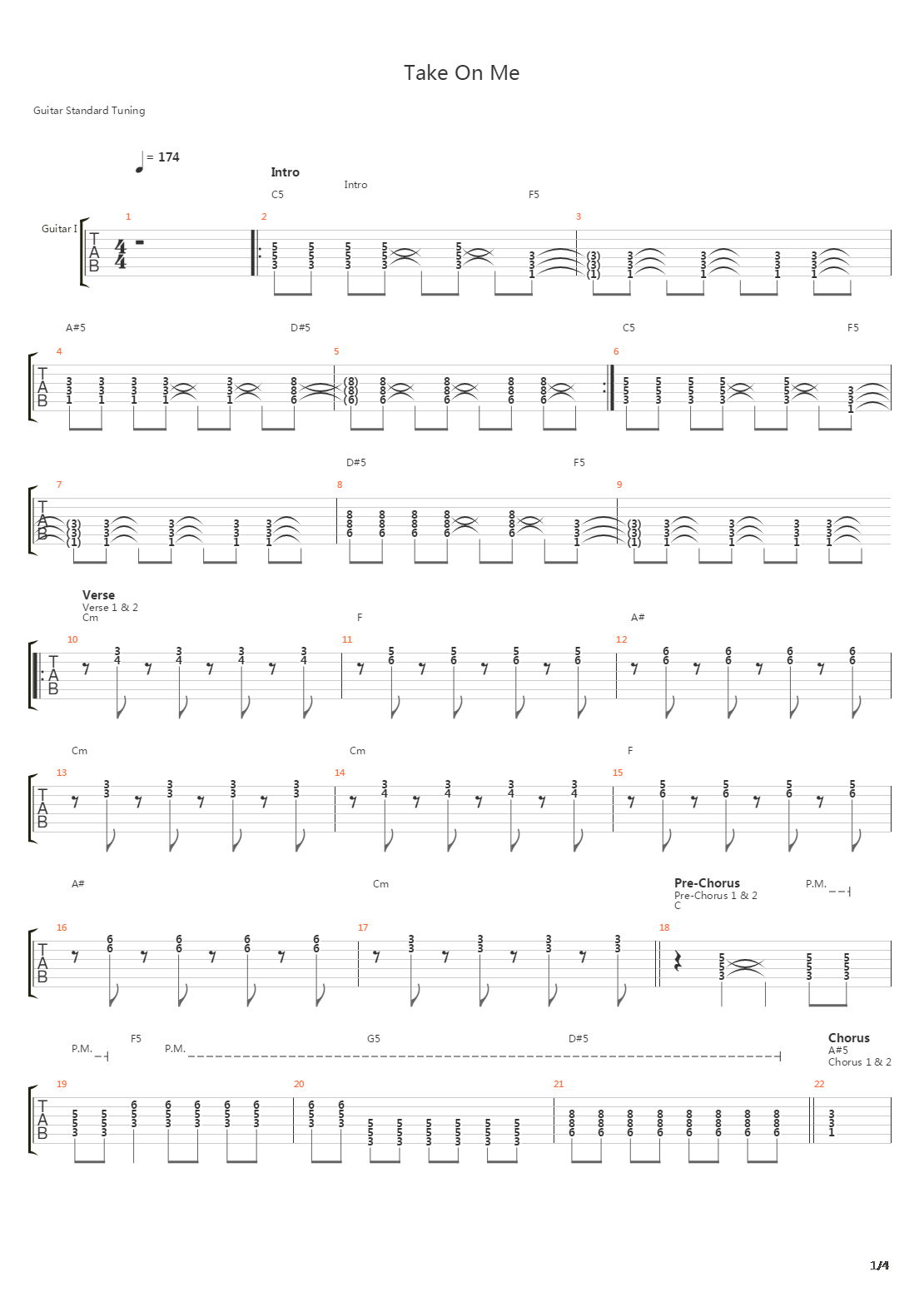 Take On Me吉他谱