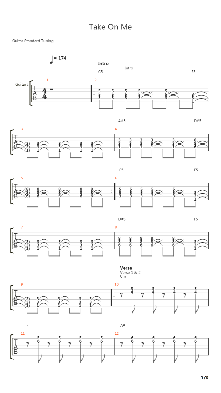 Take On Me吉他谱