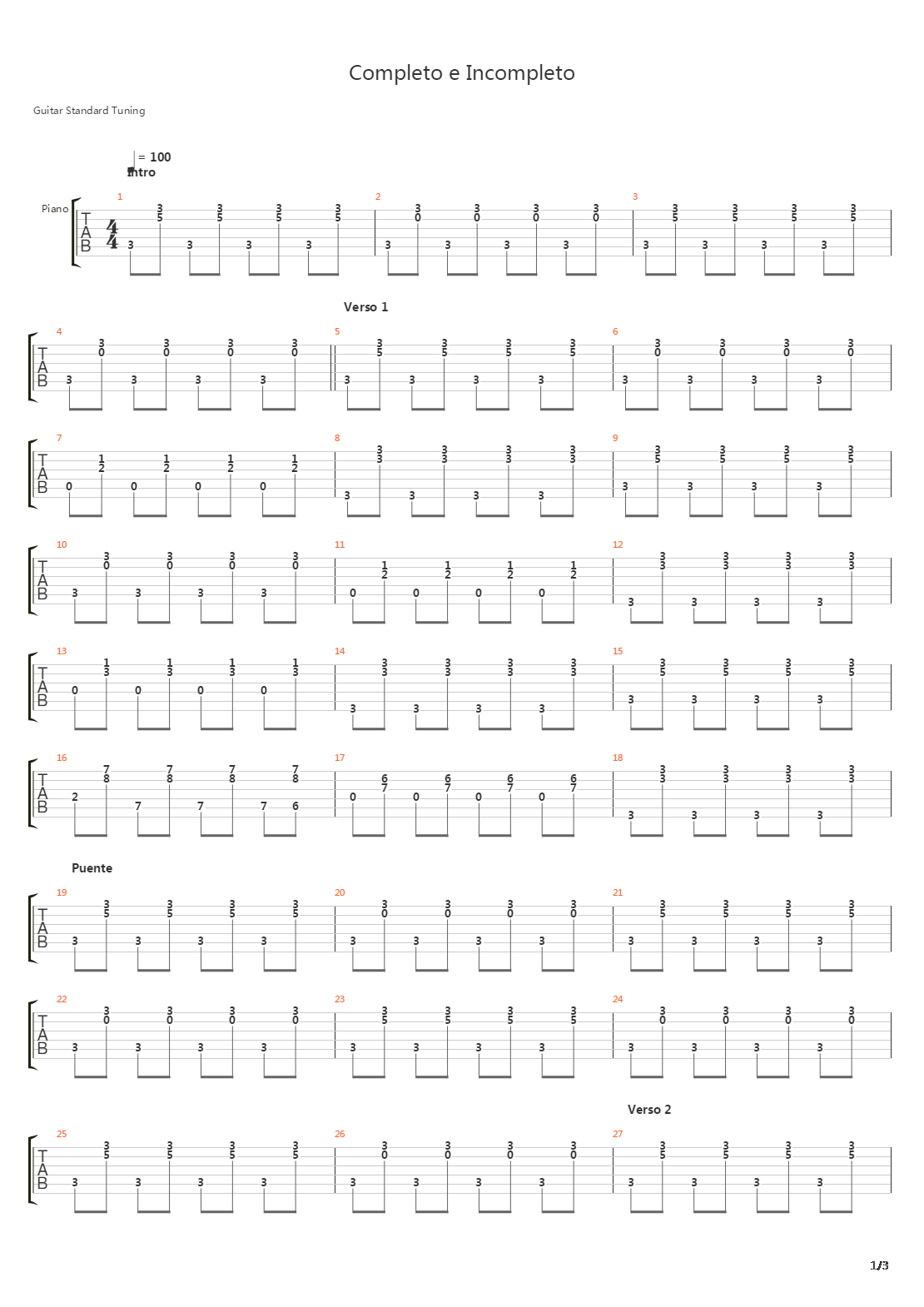 Completo Incompleto吉他谱