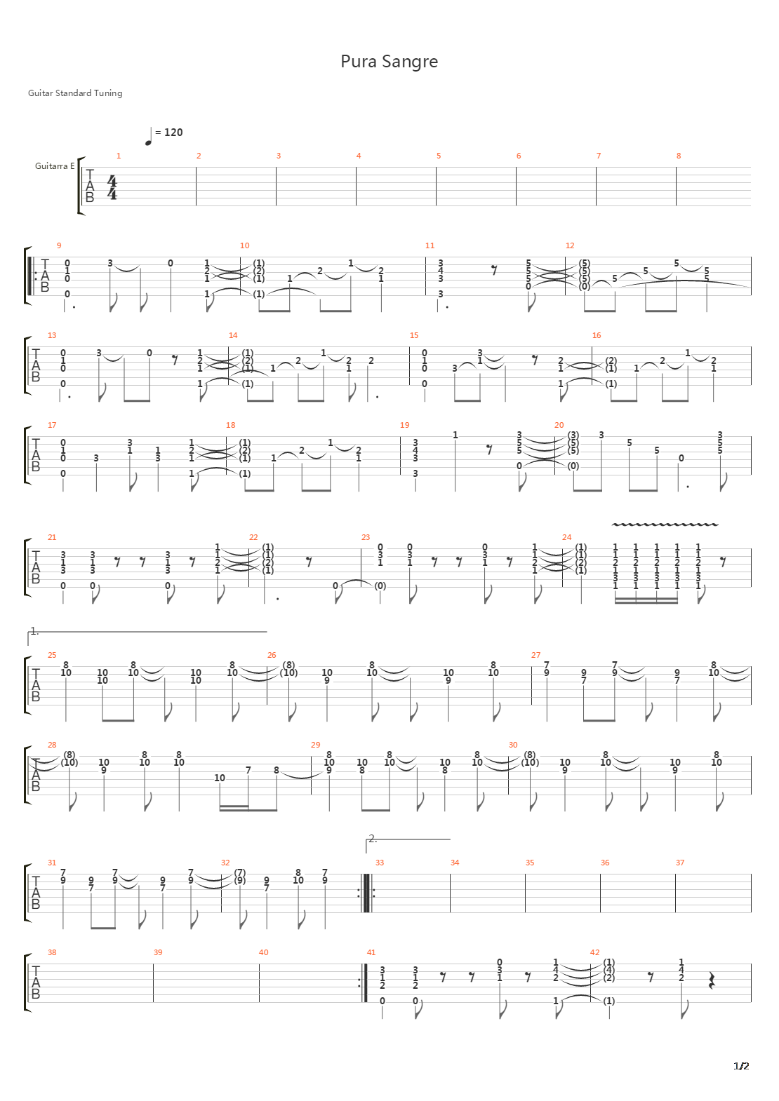 Pura Sangre吉他谱