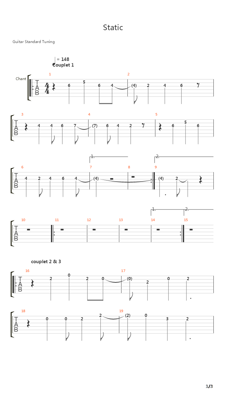 Static吉他谱
