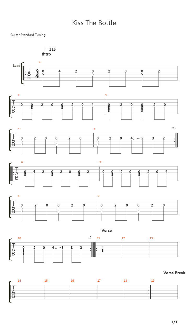 Kiss The Bottle吉他谱
