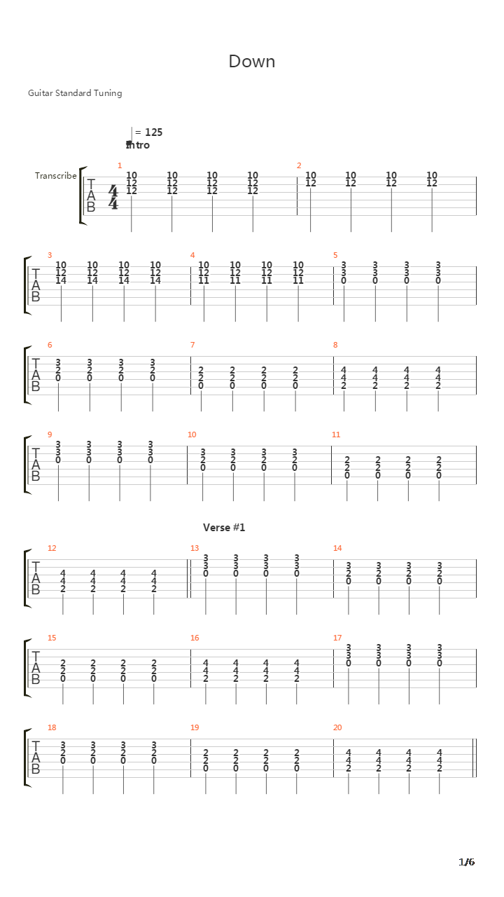 Down吉他谱