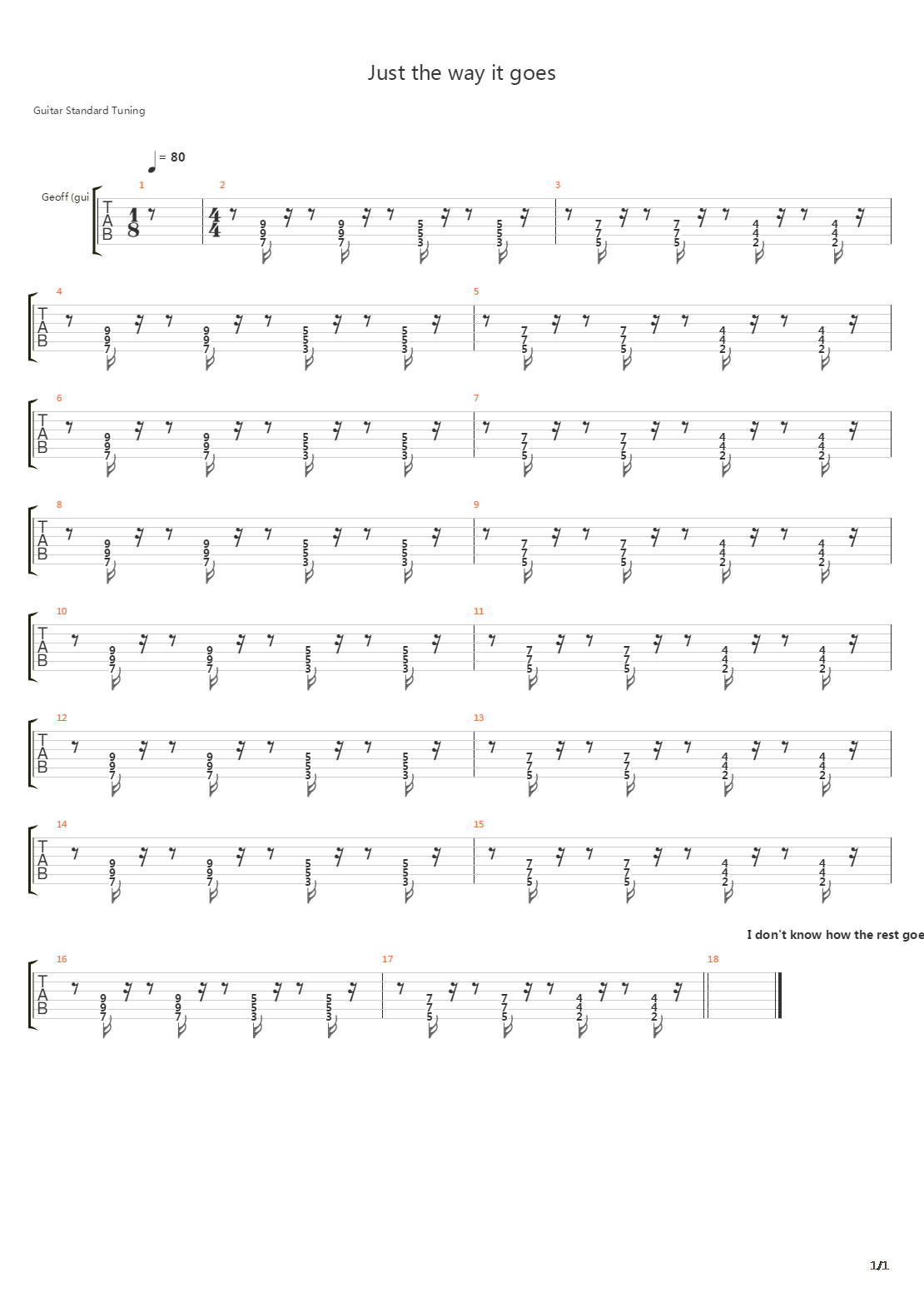 Just The Way It Goes吉他谱