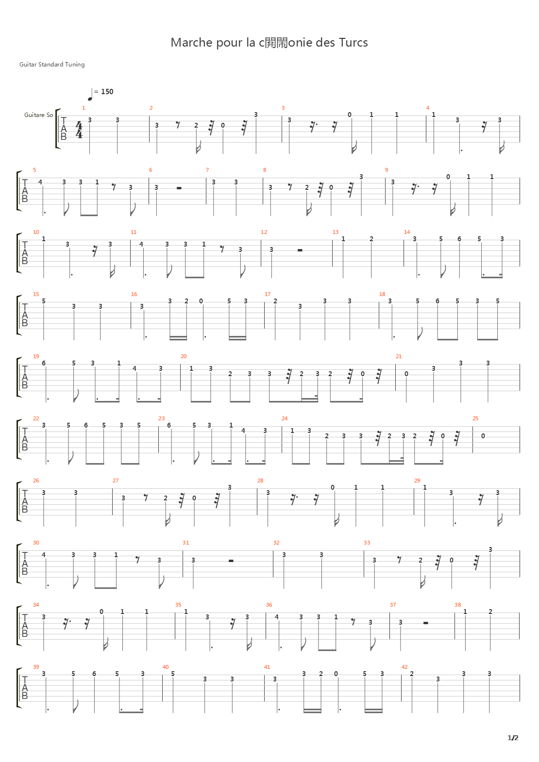 Marche Pour La Ceremonie Des Turcs吉他谱