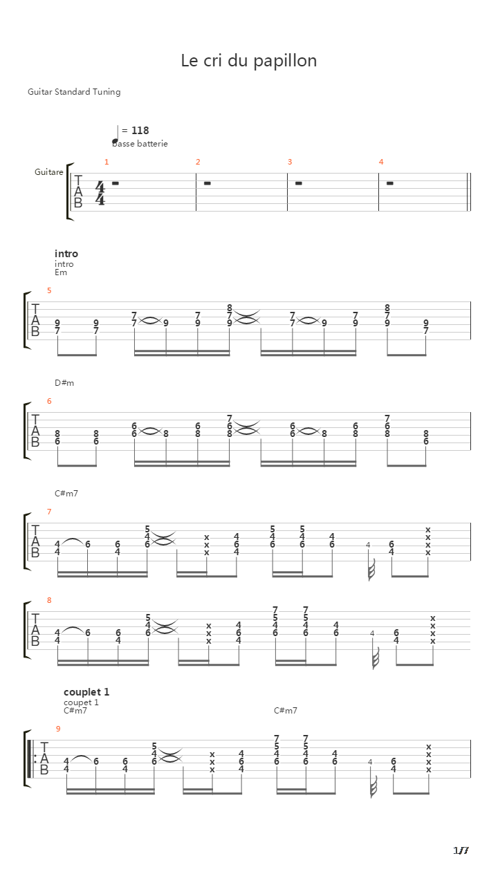 Le Cri Du Papillon吉他谱