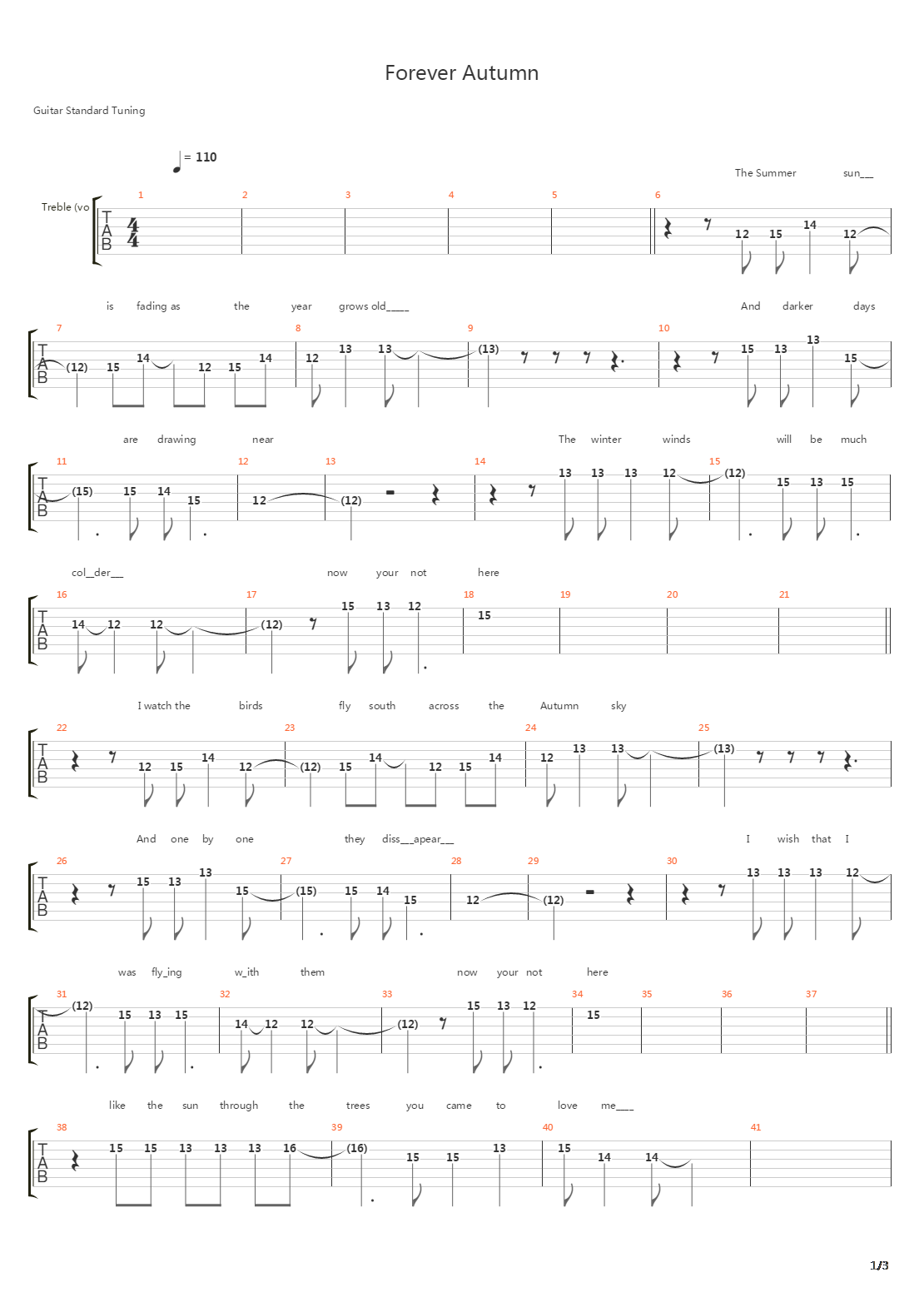 Forever Autumn吉他谱