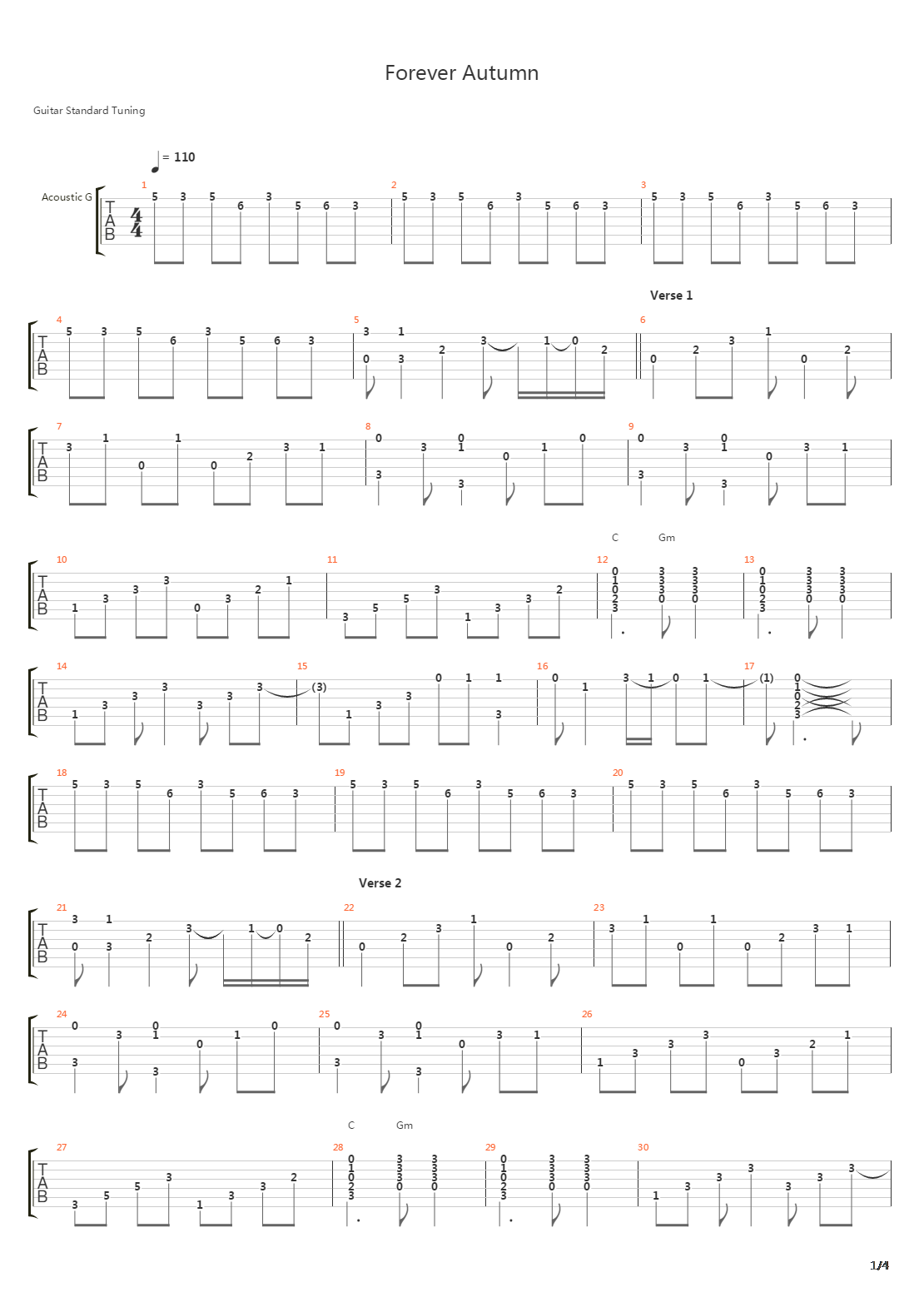 Forever Autumn吉他谱