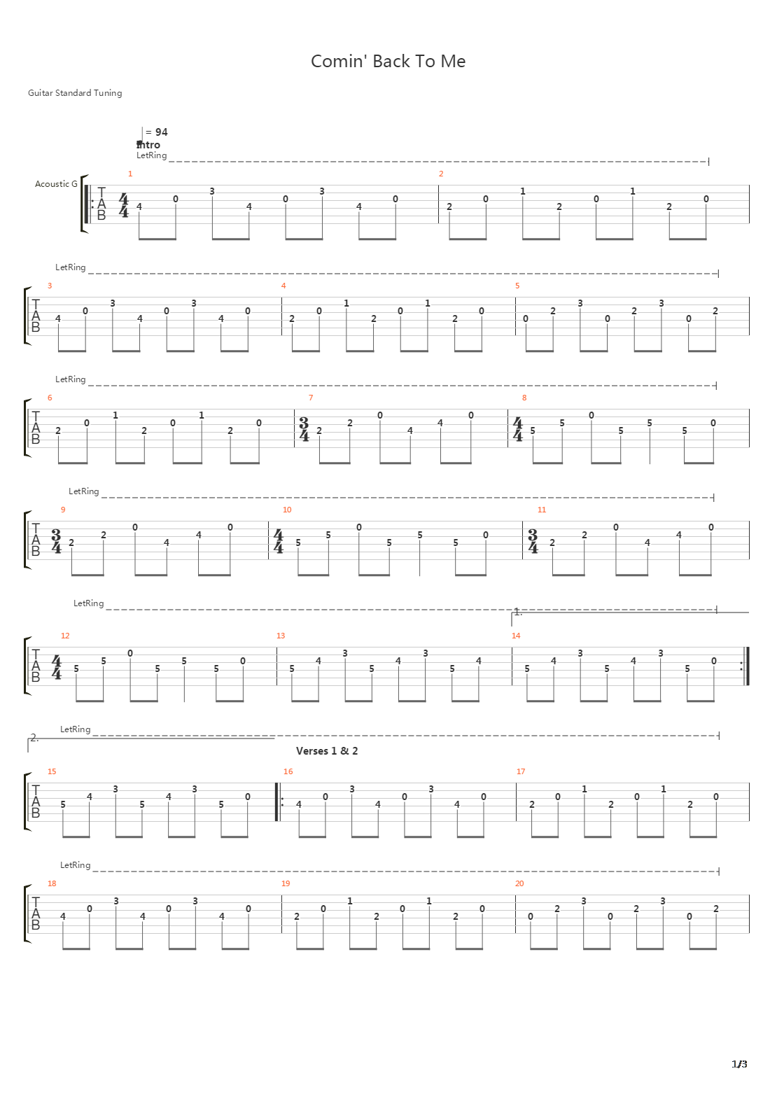 Comin Back To Me吉他谱