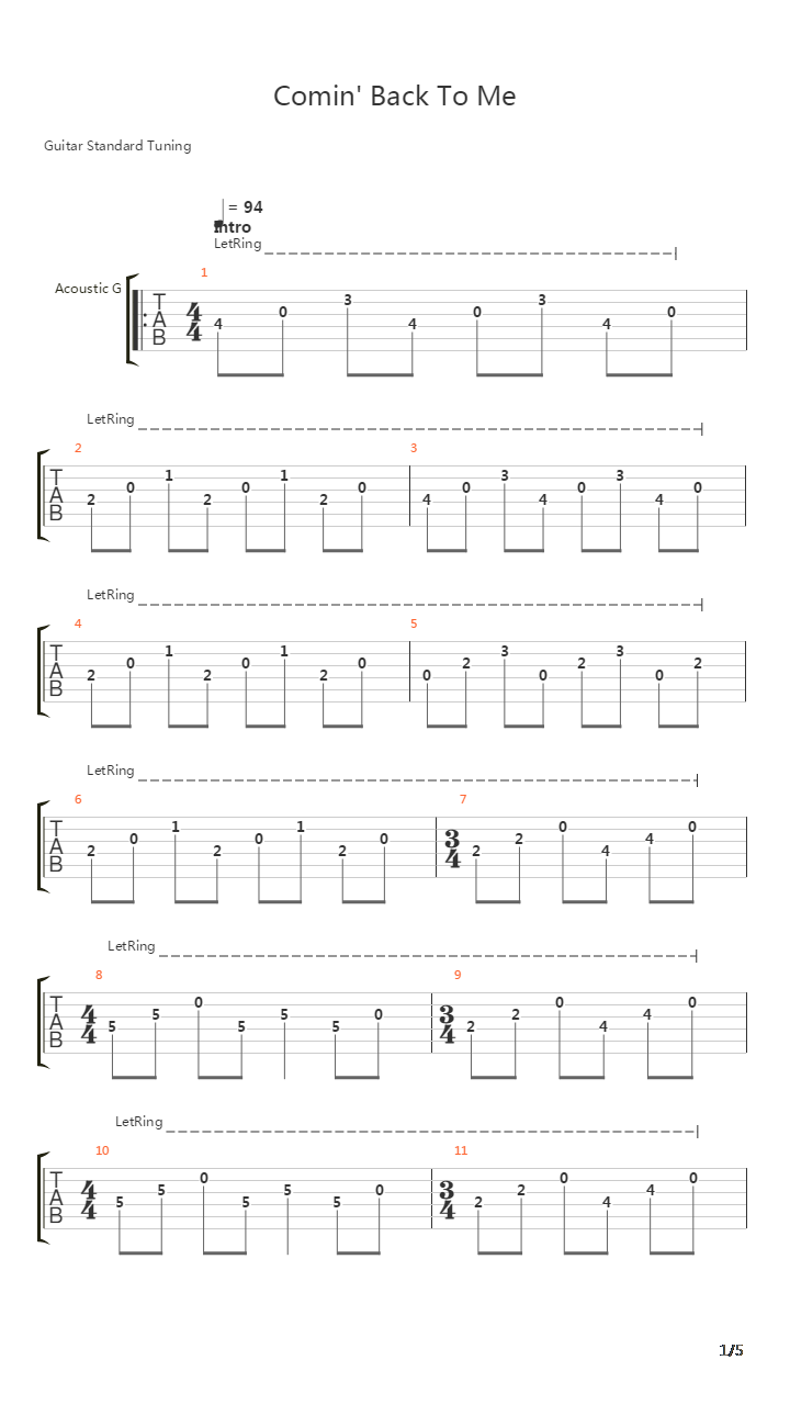Comin Back To Me吉他谱