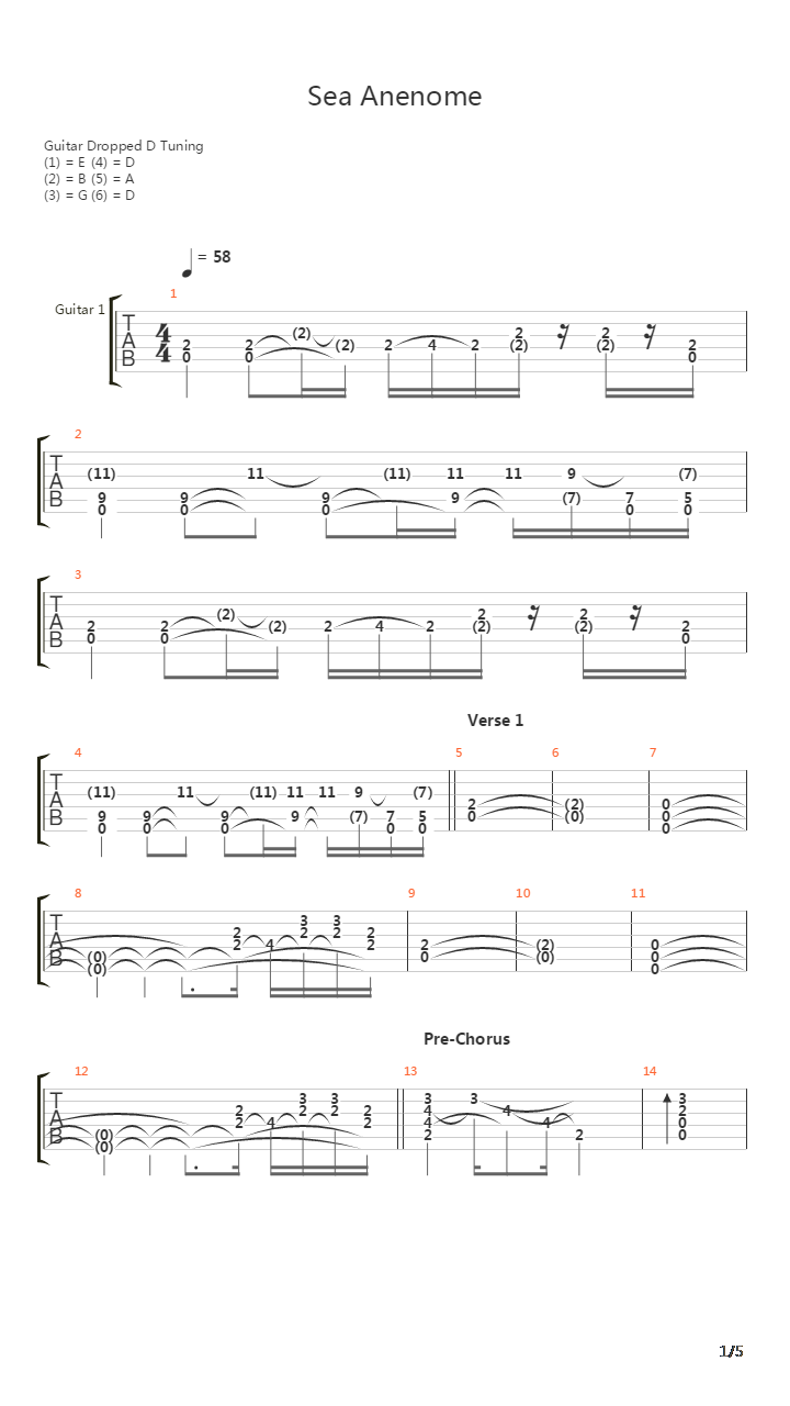 Sea Anenome吉他谱