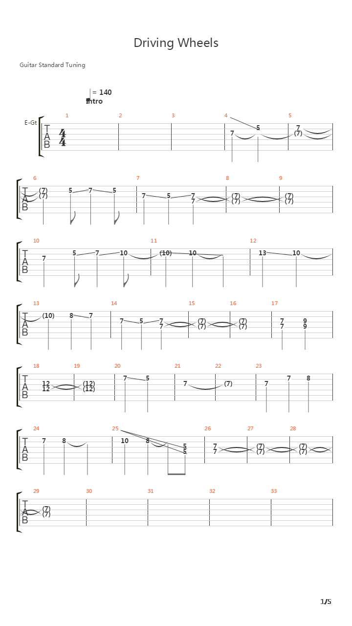 Driving Wheels吉他谱