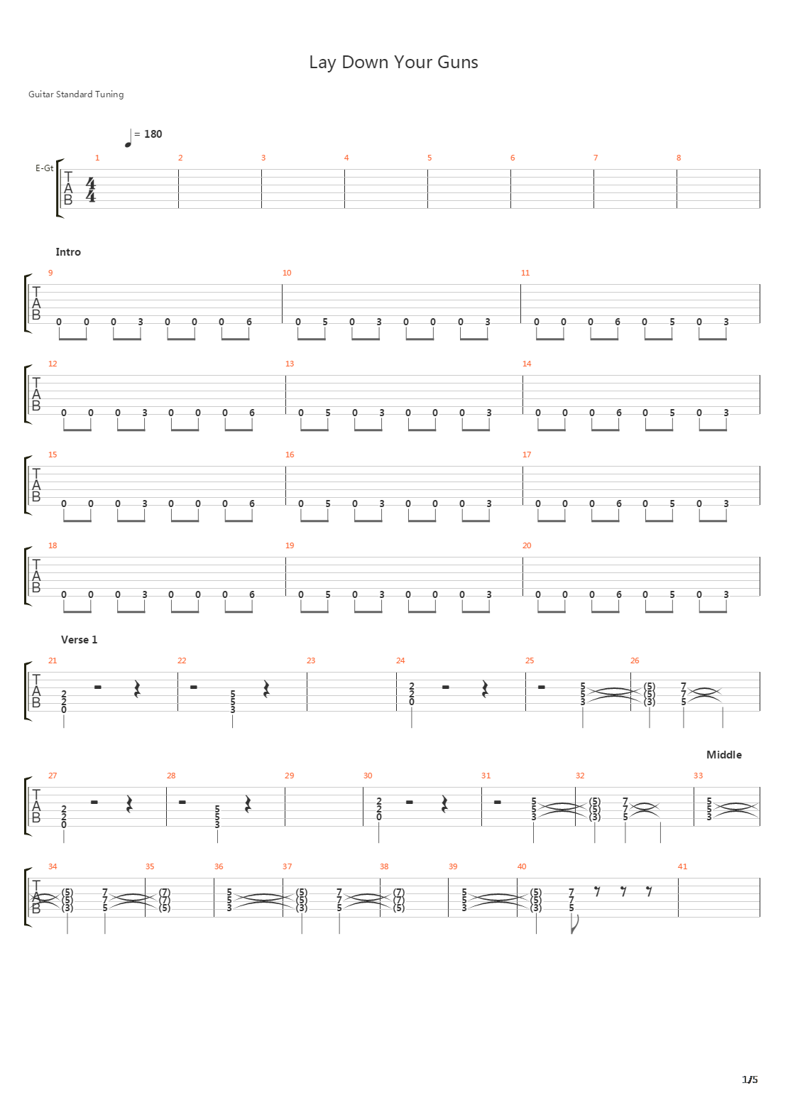 Lay Down Your Guns吉他谱